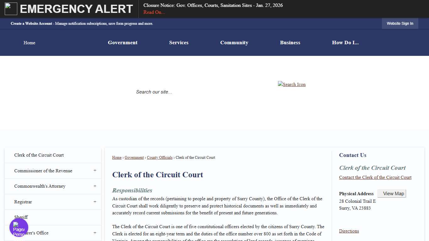 Clerk of the Circuit Court Surry County, VA